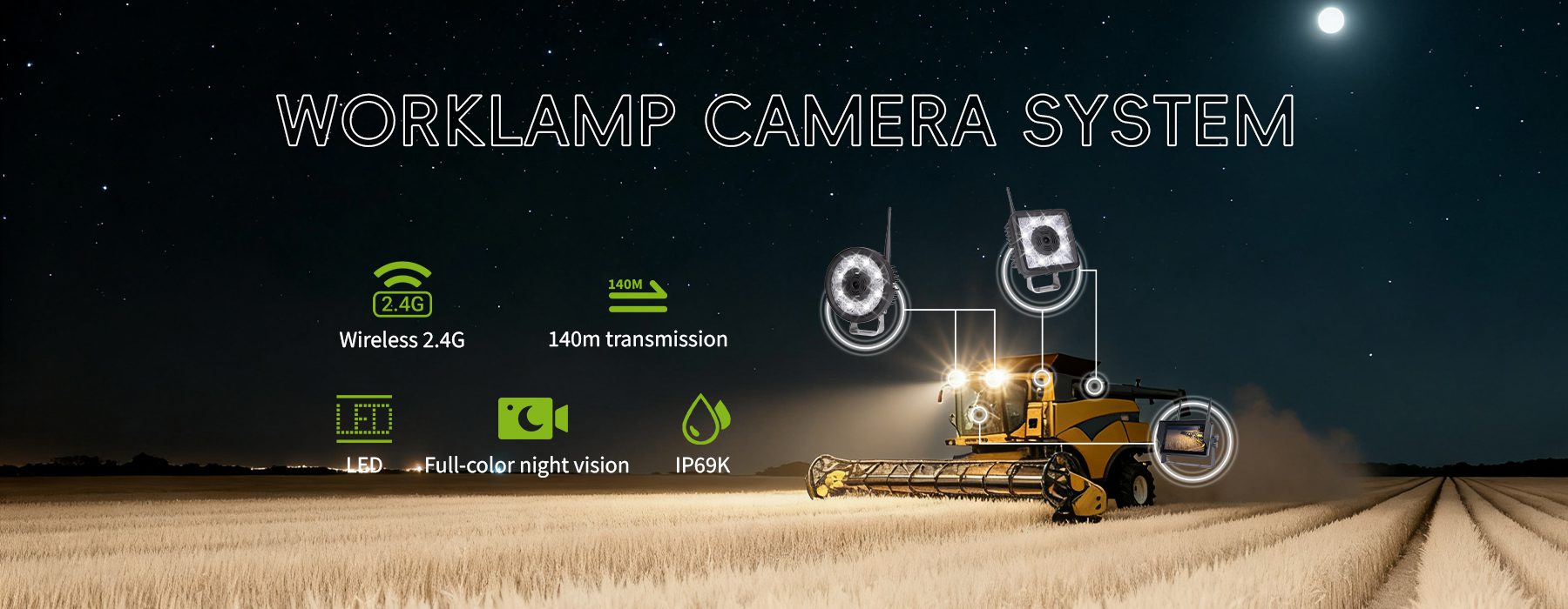 7 Inch AHD night vision wireless camera system with work light for agricultural machinery插图10