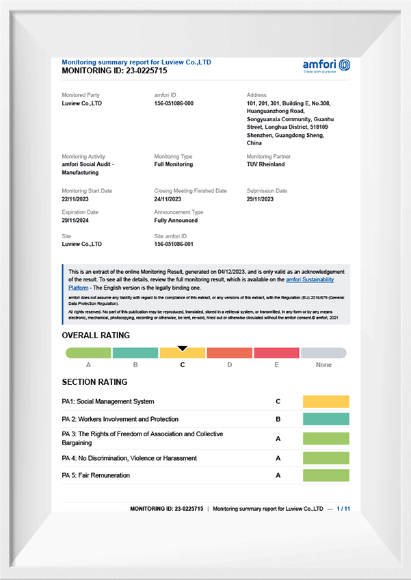 Luview enterprise certificate BSCI
